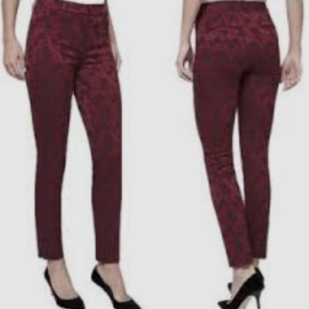 White House Black Market Burgundy Patterned Skinny Pants